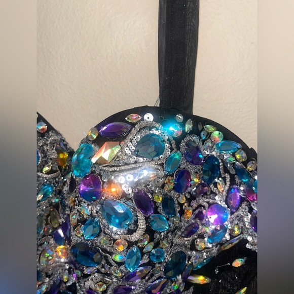 PARTYTIME Black MANY RHINESTONES Sz 16 Gown Prom Party Pageant Turquoise - Picture 9 of 13